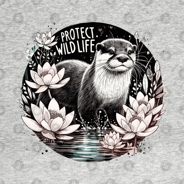 Protect Wildlife - Otter and water lilies by PrintSoulDesigns